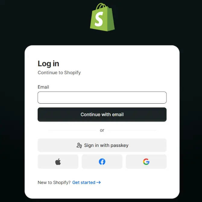 a screenshot of login section in shopify
