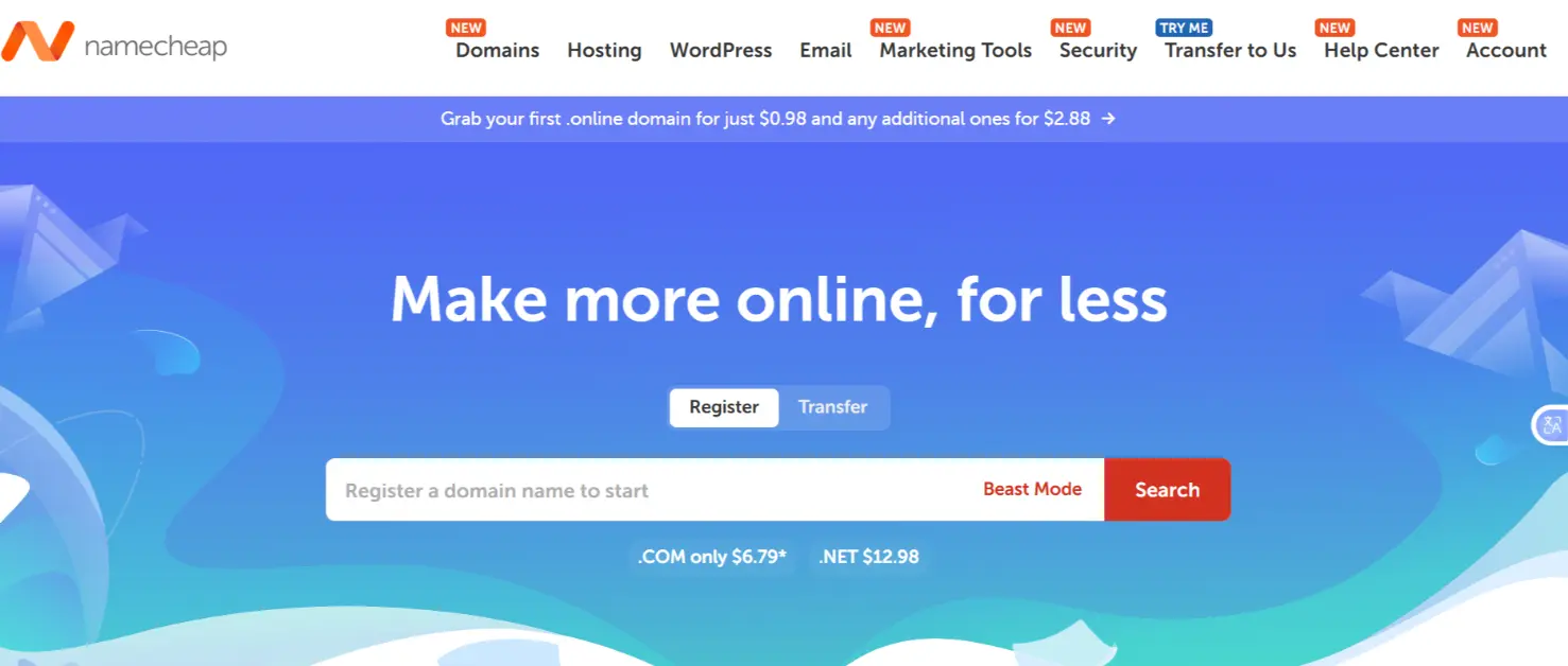 a screenshot of Namecheap