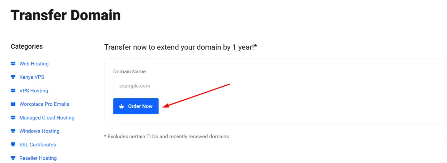 a screenshot of domain transfer in Truehost