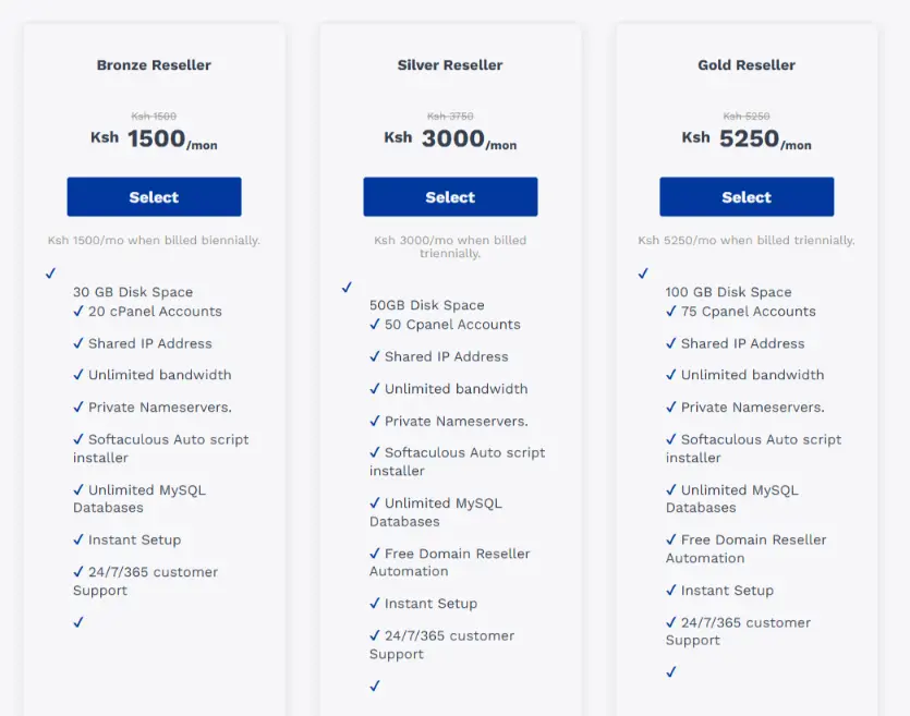 a screenshot of Truehost reseller prices
