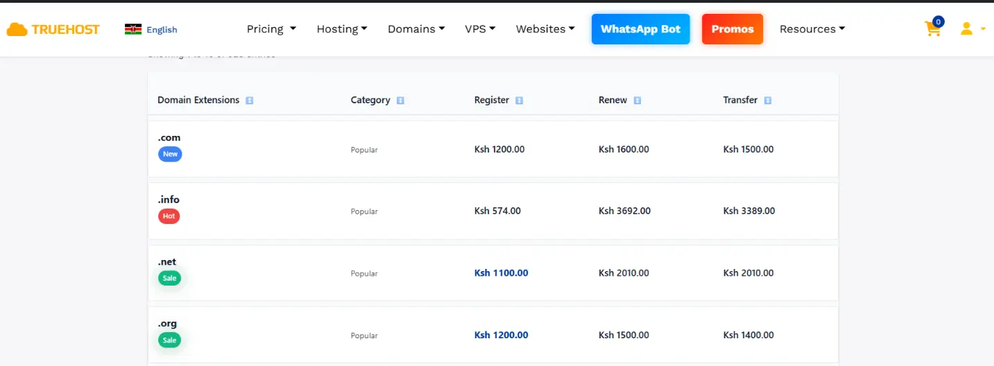 a screenshot of Truehost