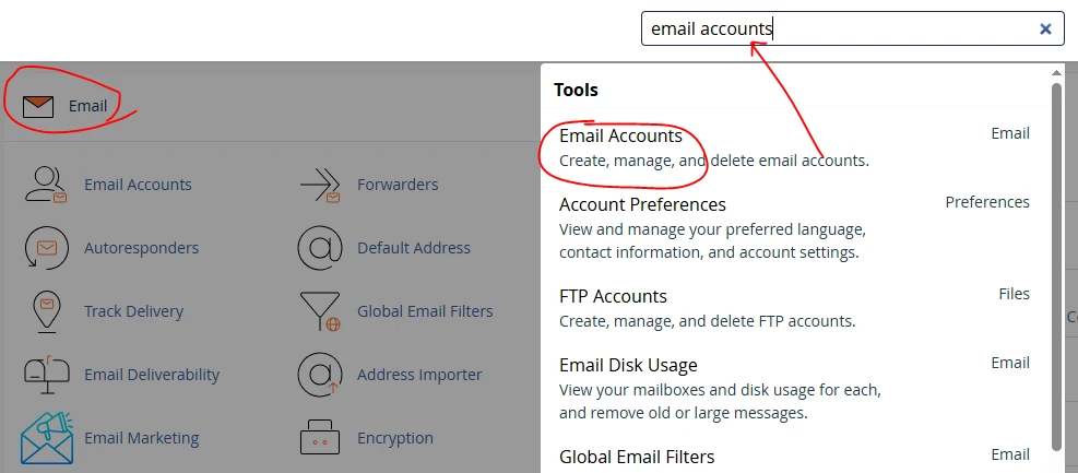 Email accounts on cPanel