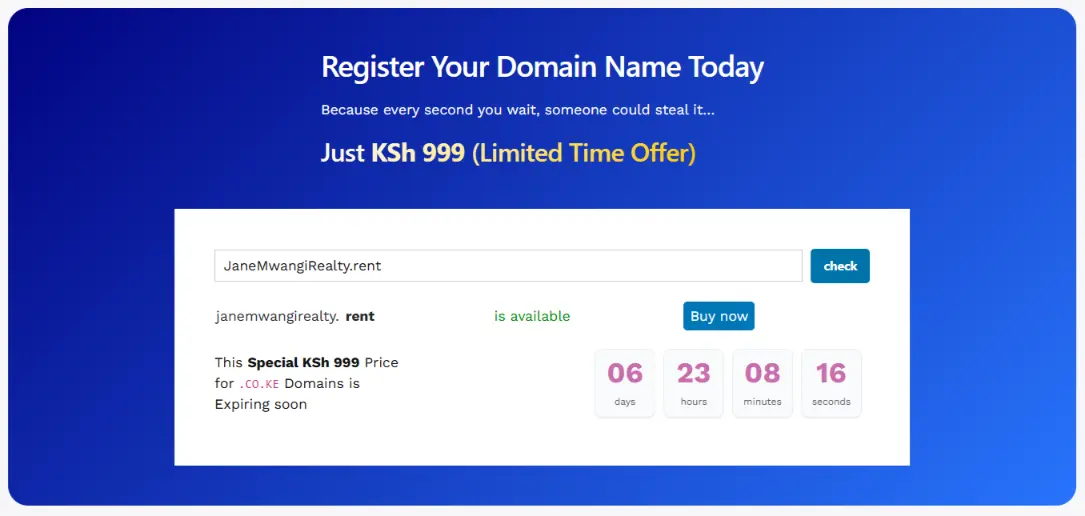 a screenshot of available domain