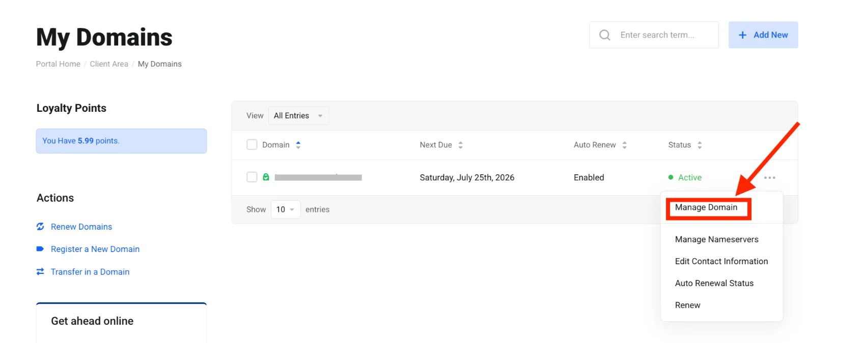 Truehost Client Area - Manage Domains