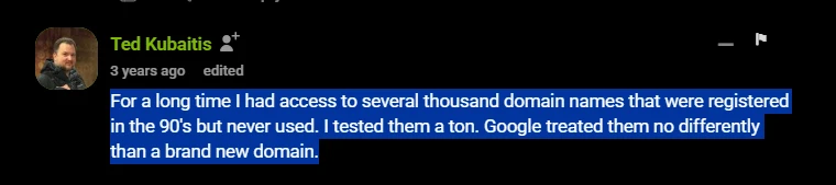 Ted Kubaitis experiment on domain age SEO