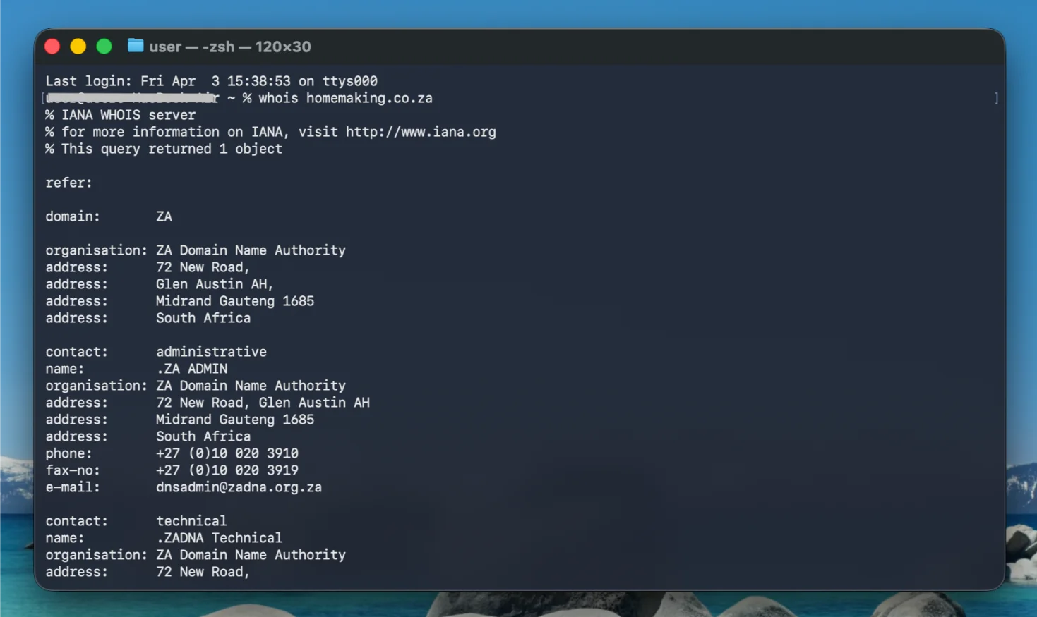 Mac terminal app domain status screenshot