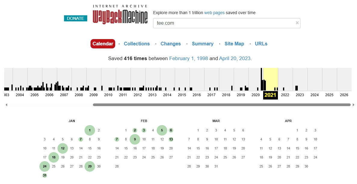 Wayback machine to check previous website content