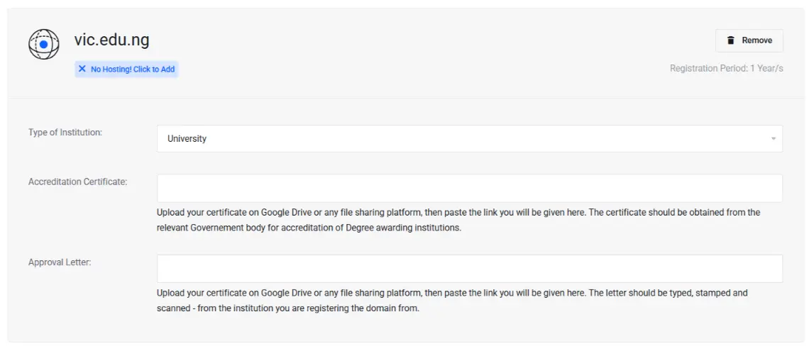 a screenshot of certification section to be allowed to register this tld