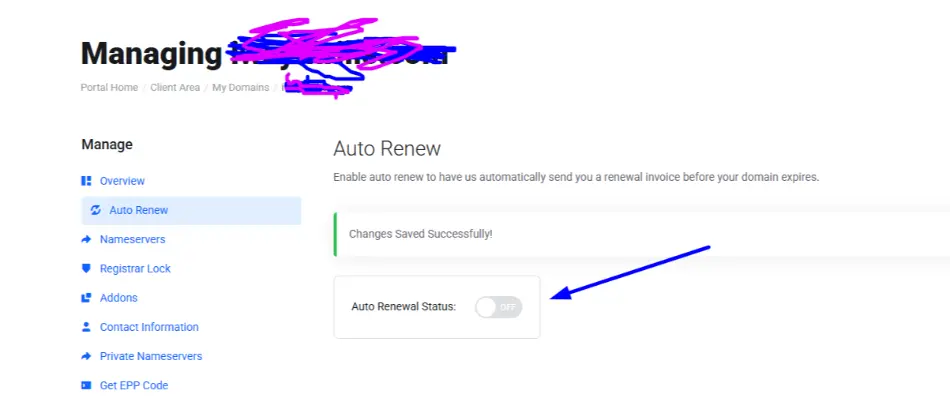 a screenshot auto renewal sectiom