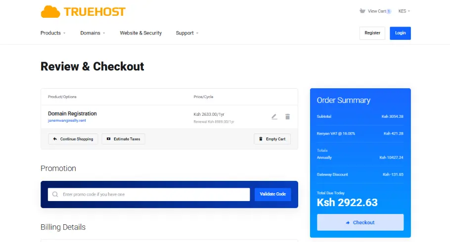 a screenshot of a review and checkout process