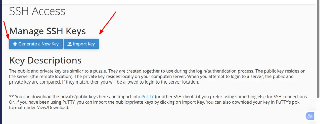 a screenshot of manage SSH Keys options