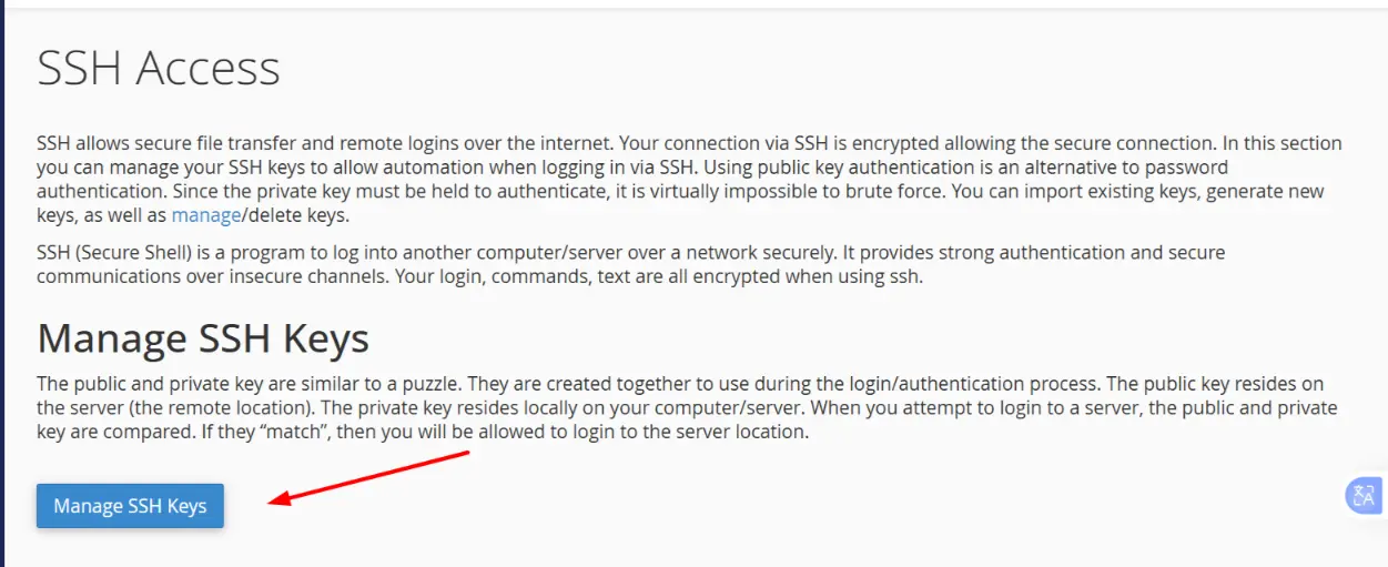 a screenshot of SSH Access section