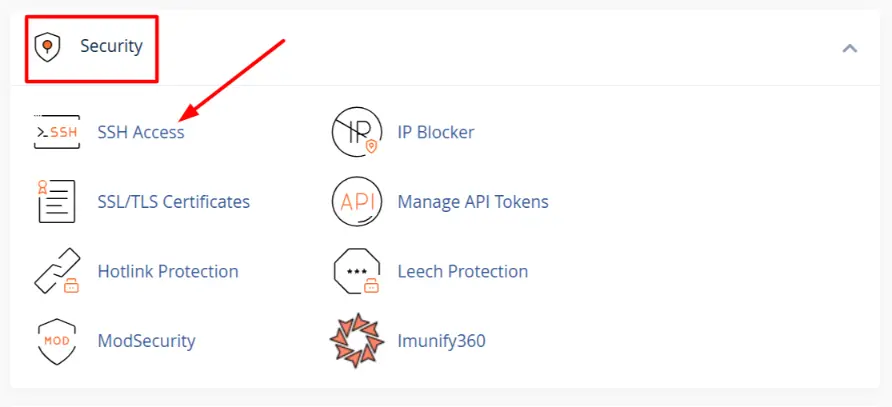 a screenshot of security section in cPanel