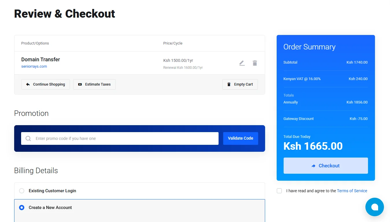 transfer domain kenya web experts - checkout