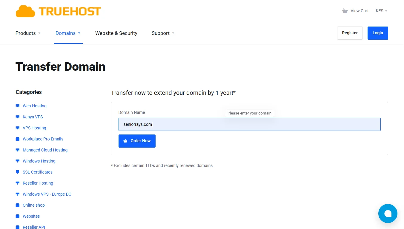 transfer domain kenya web experts - initiate transfer