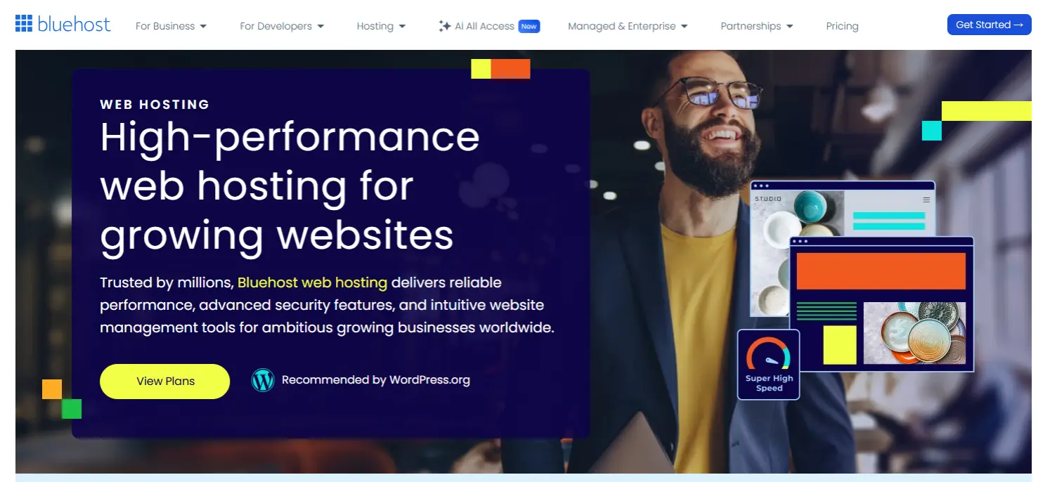 a screenshot of Bluehost hosting