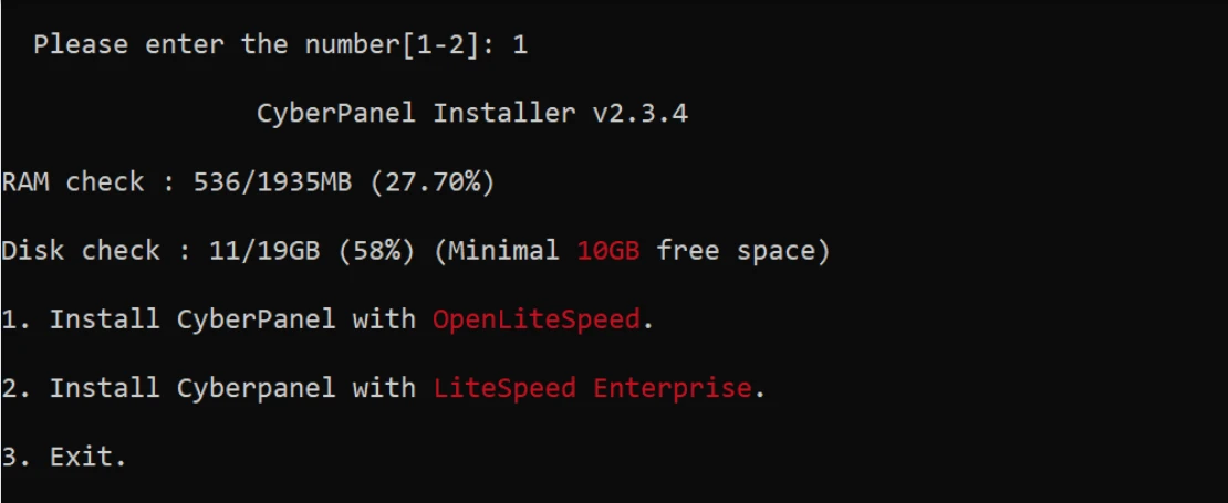 CyberPanel installer version