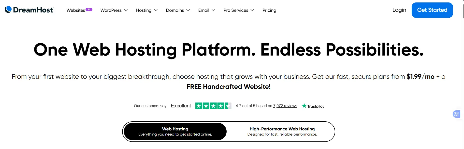 a screenshot of DreamHost hosting