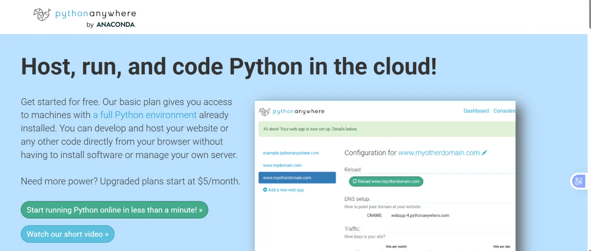 a screenshot of PythonAnywhere
