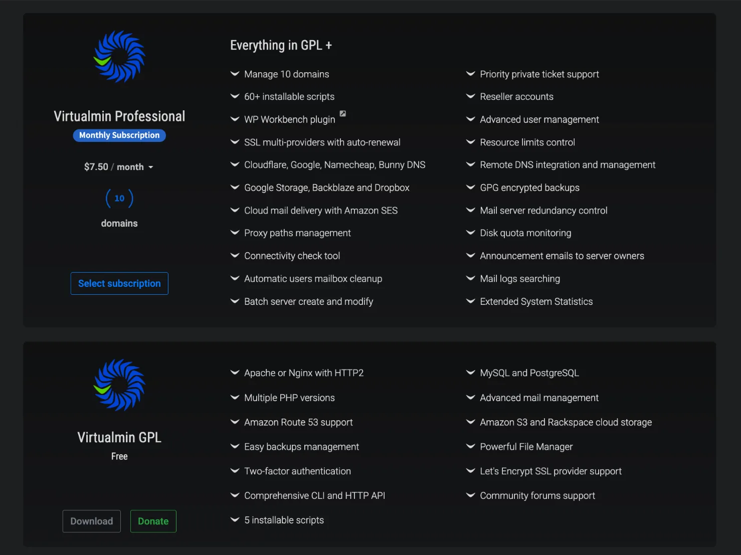 Virtualmin Prices screenshot