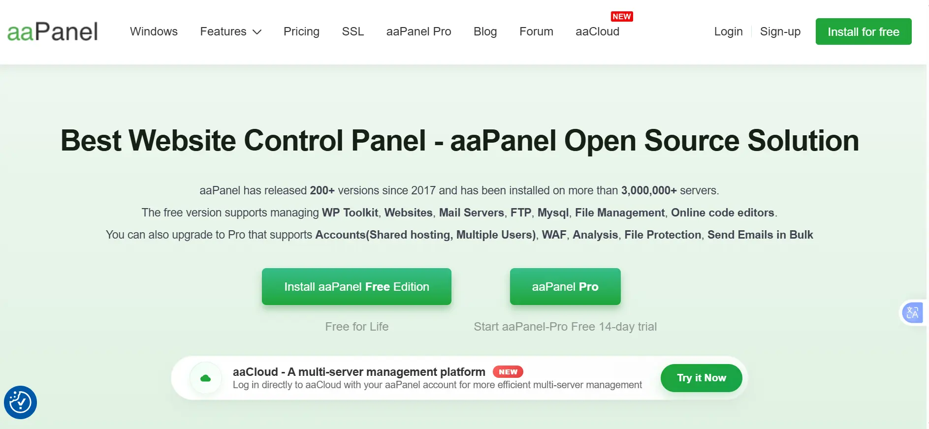 aapanel web hosting panel