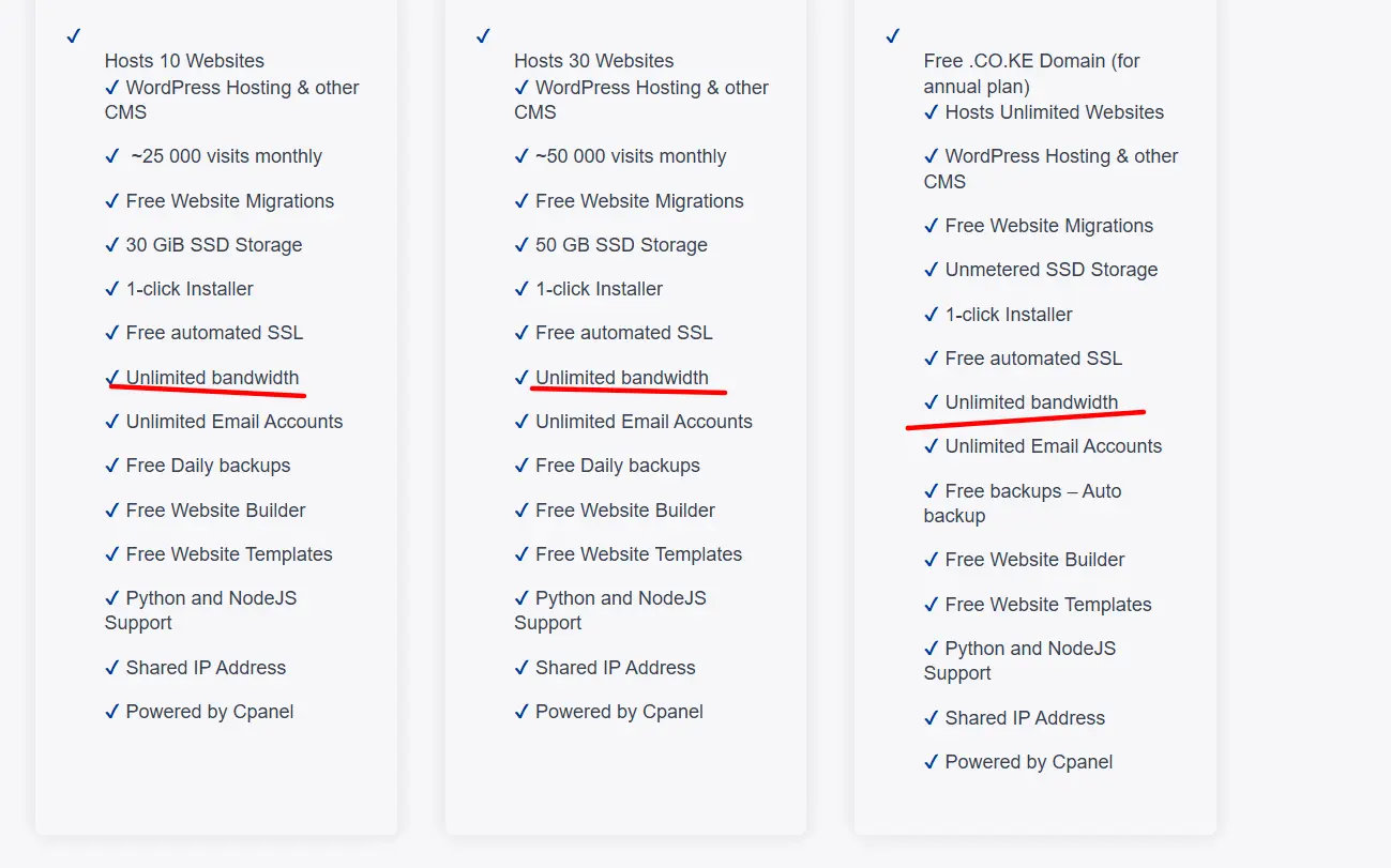 a screenshot of hosting plan with bandwidth