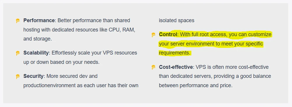 benefits of vps hosting- Control
