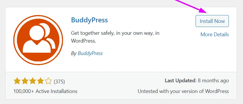 a screenshot of BuddyPress plugin