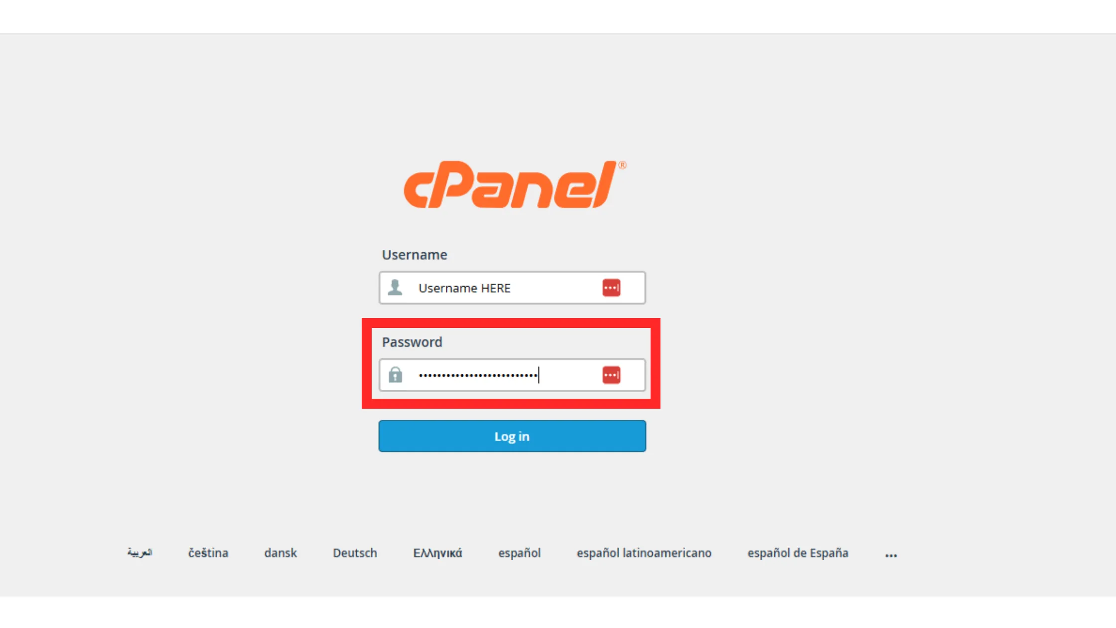 cPanel Password log in to cPanel.png