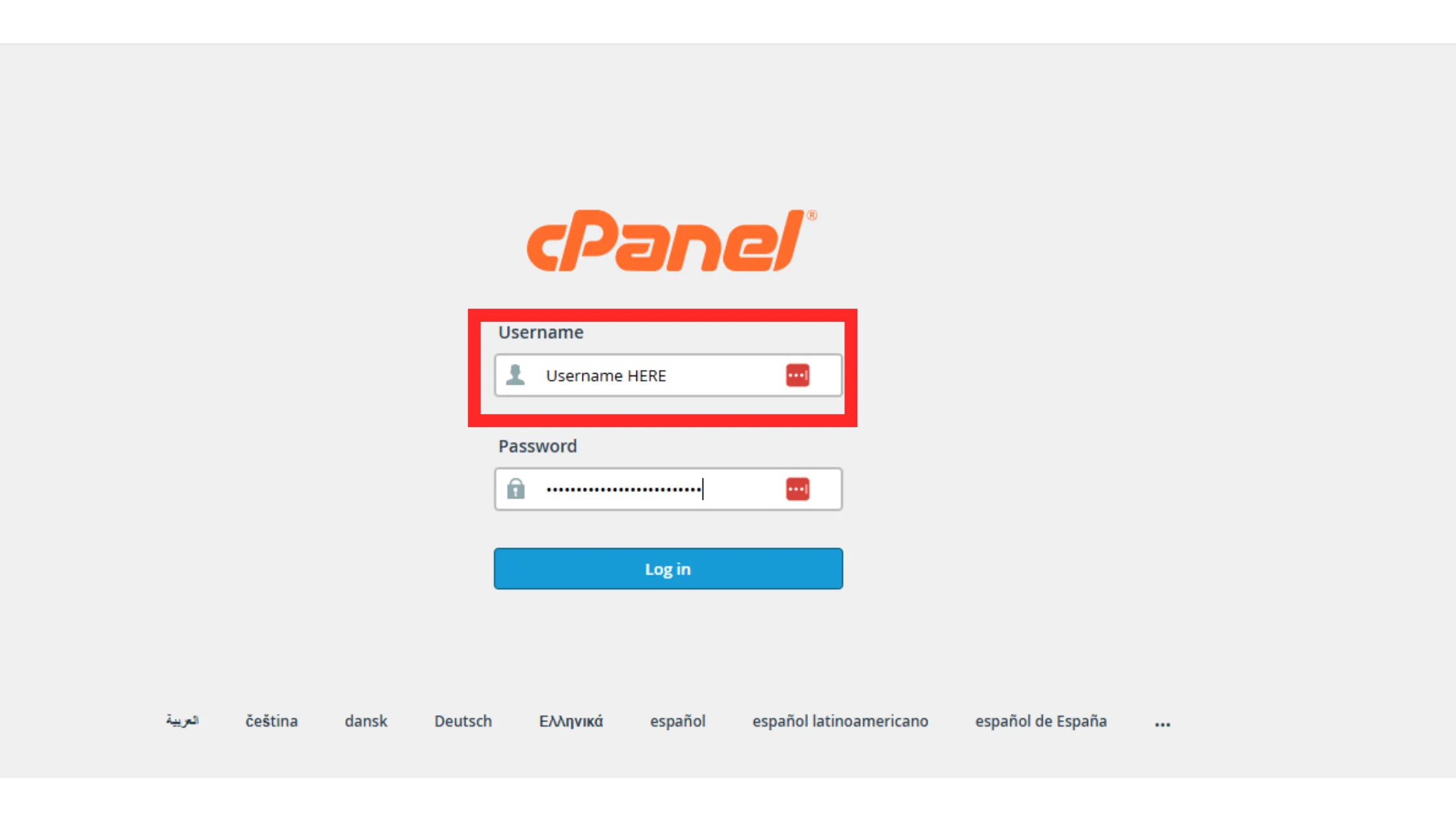 cPanel Username log in to cPanel