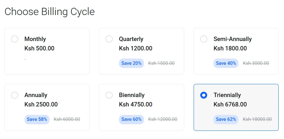 choose a web hosting plan billing cycle
