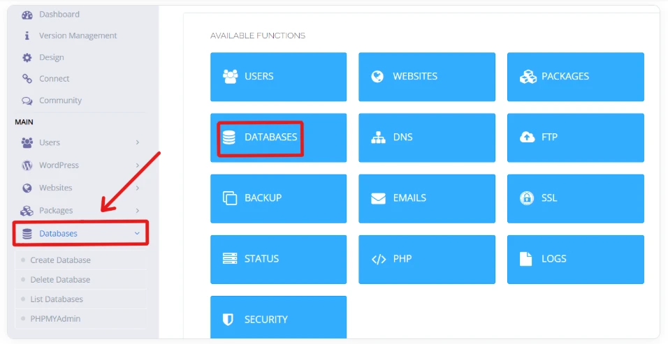 create databases in cyberpanel