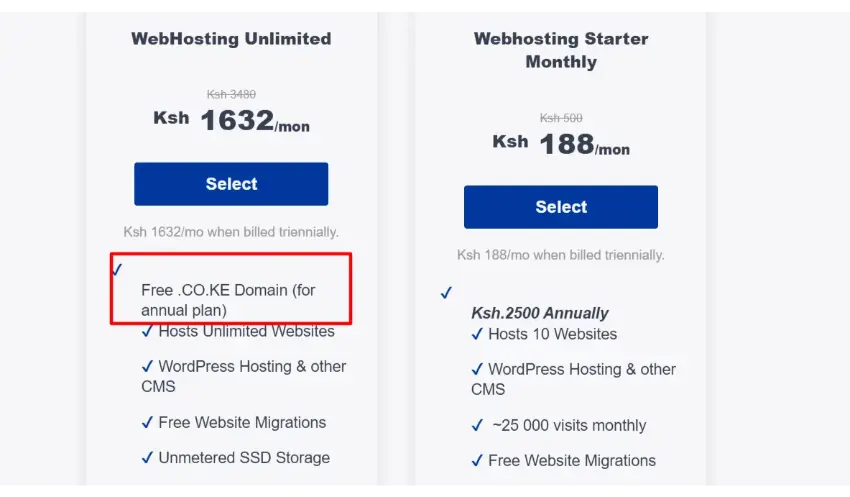 a screenshot of free domains offered during hosting