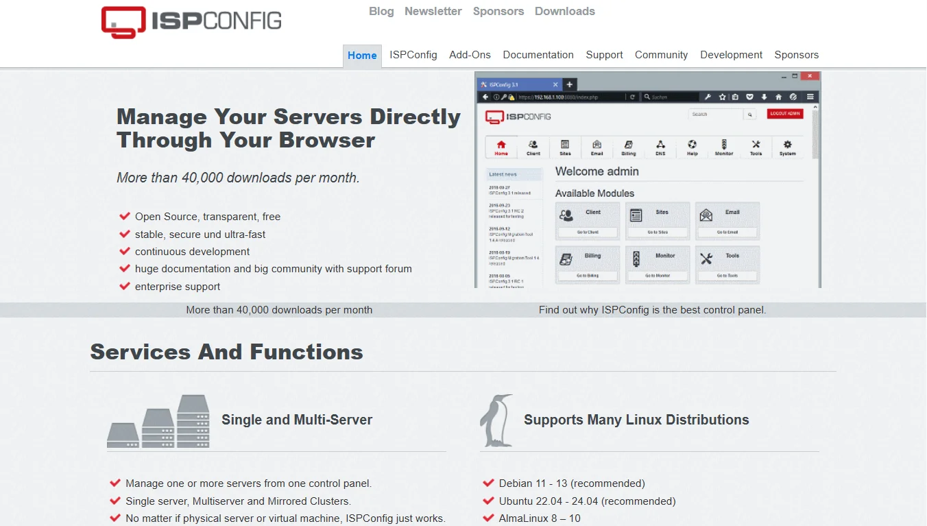 free hosting control panels compared - ISPCONFIG