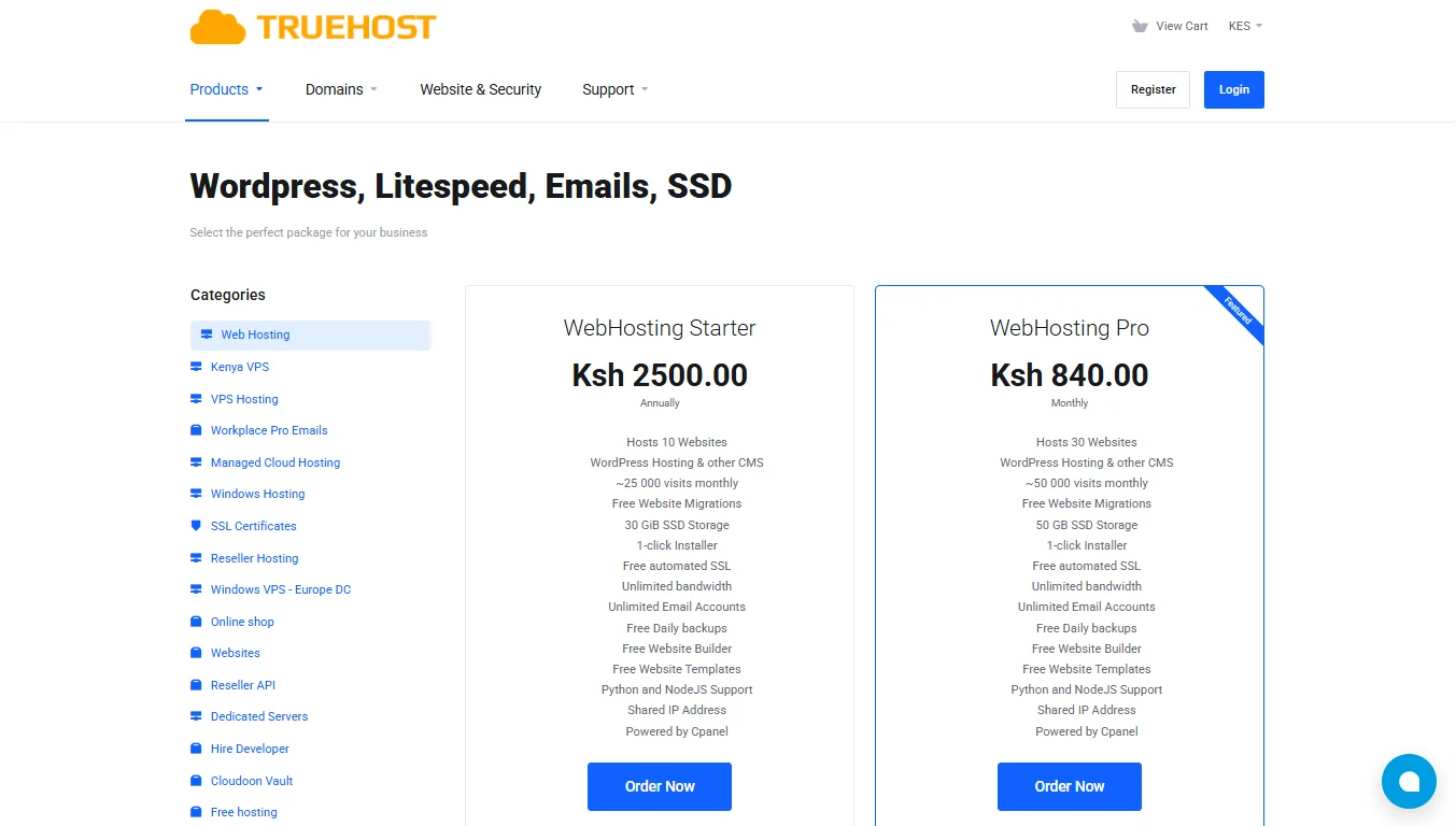 hosting features for ecommerce stores - Truehost plans