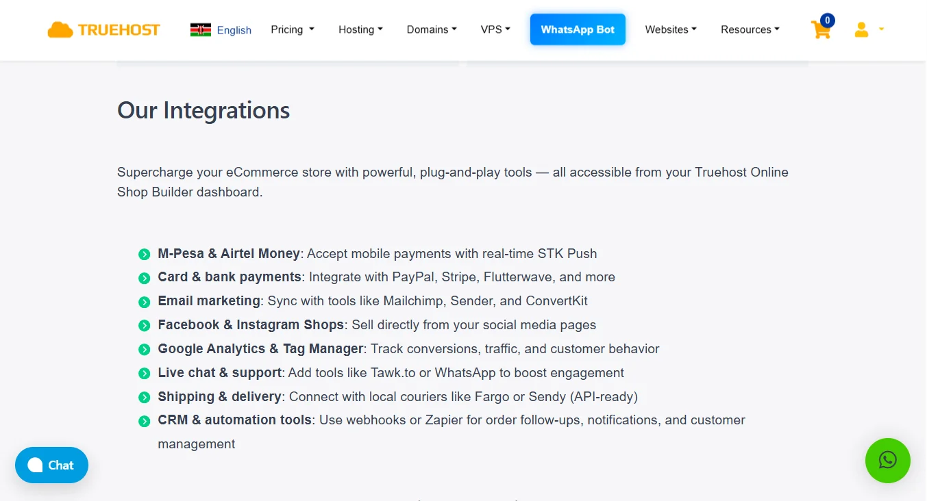hosting features for ecommerce stores - integrations