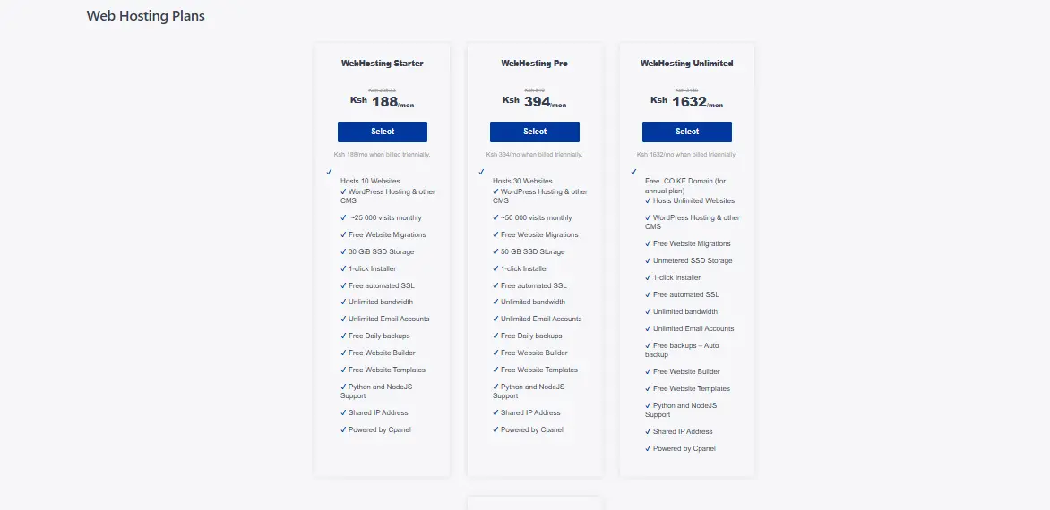 a screenshot of hosting plans
