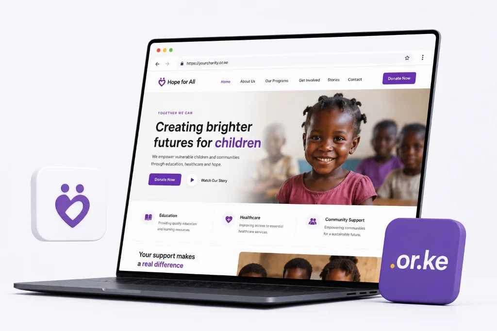 Official charity portal preview on a laptop