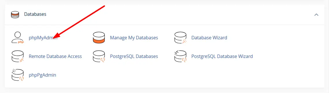 a screenshot of phpMyAdmin section