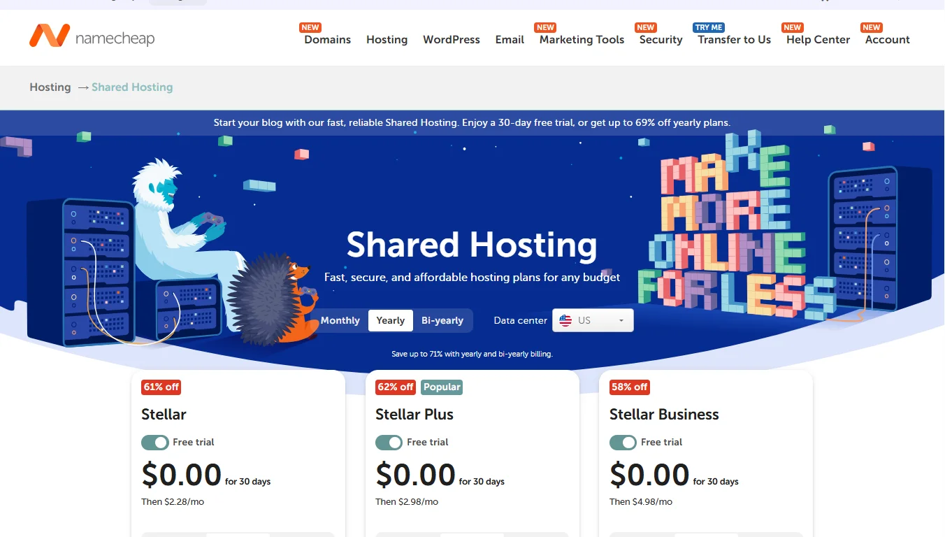 top hosting with AI website builders - Namecheap