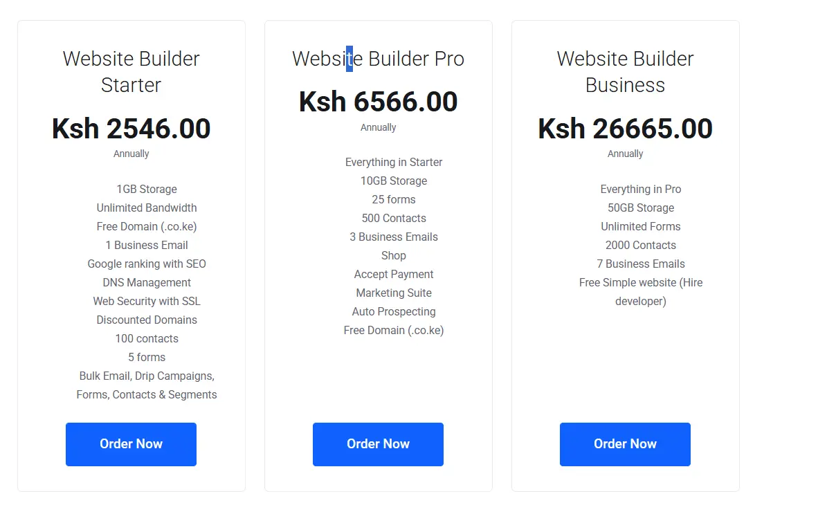a screenshot of Truehost's Ai website builder plans