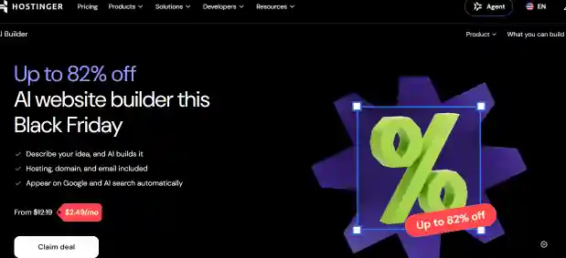 product page of Ai website builder