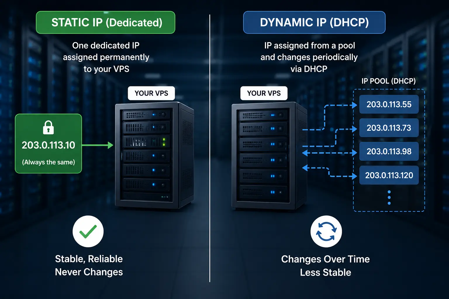 an image of static IP address and that of dynamic
