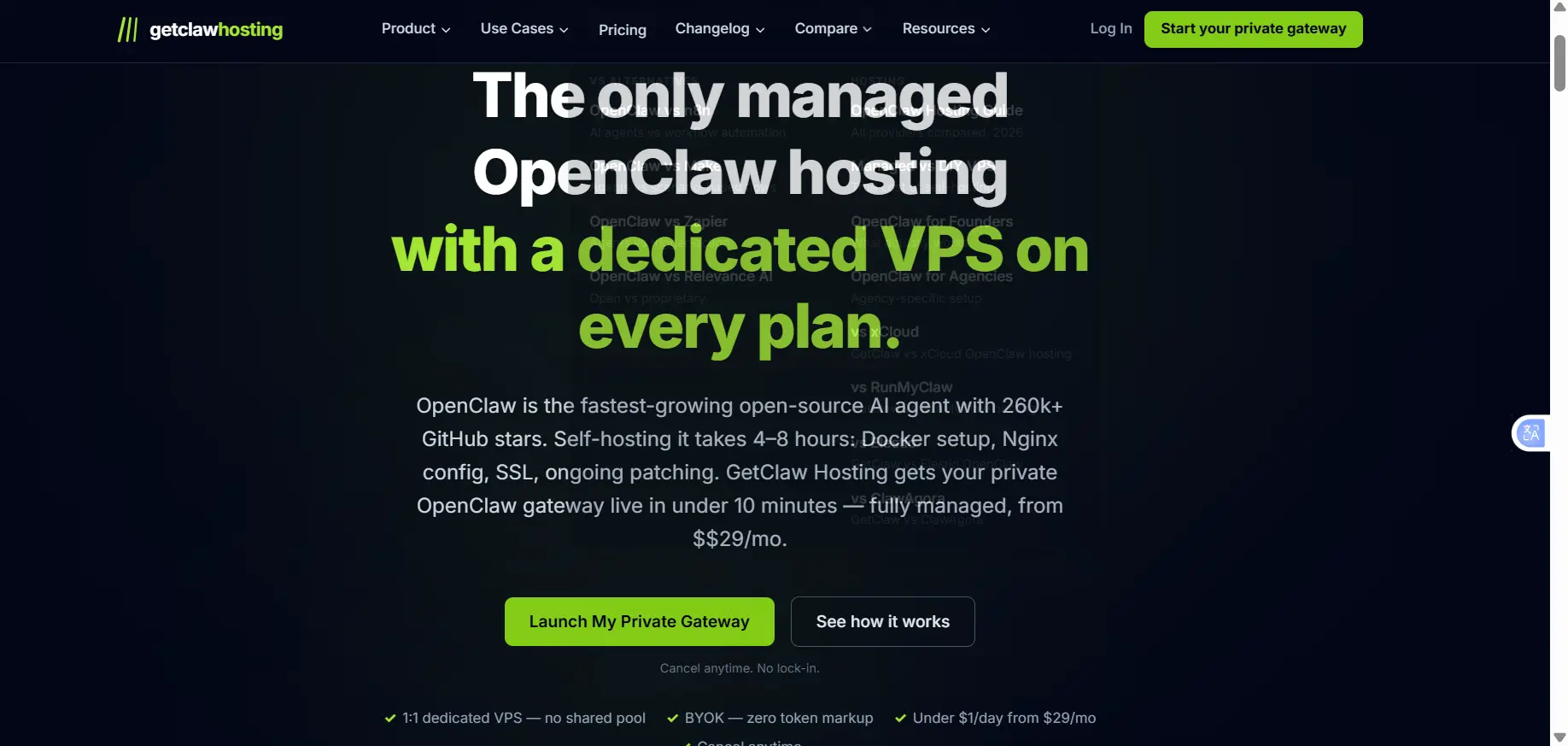 a screenshot of GetClaw Hosting