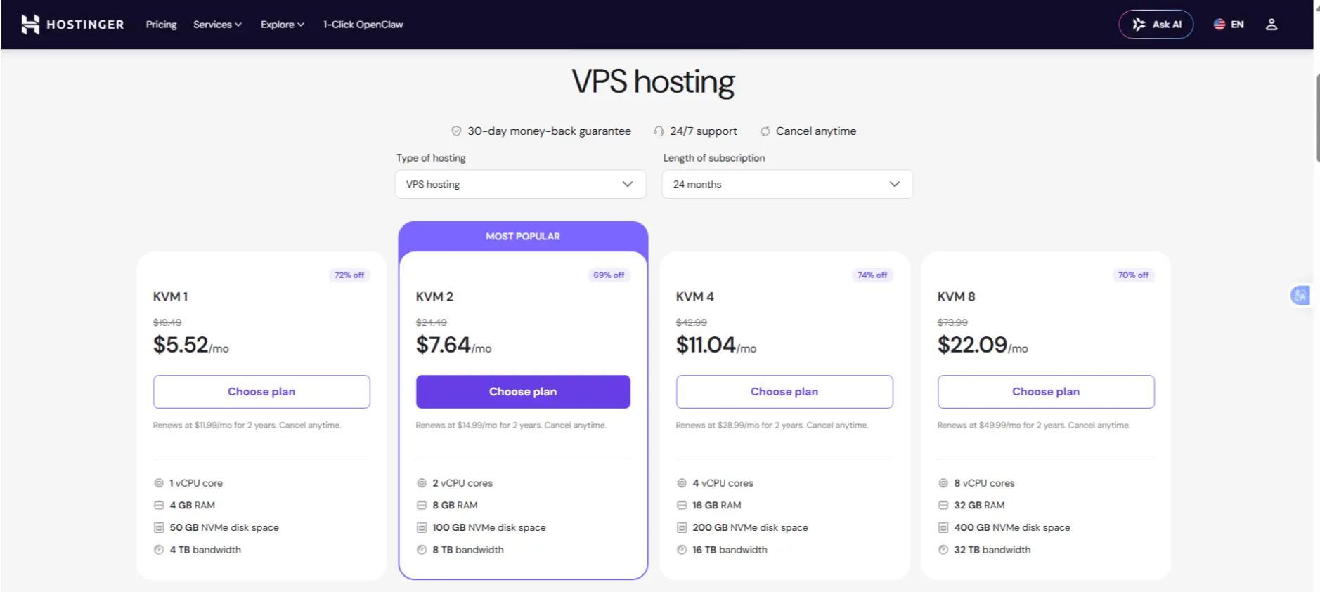 a screenshot of Hostinger VPS