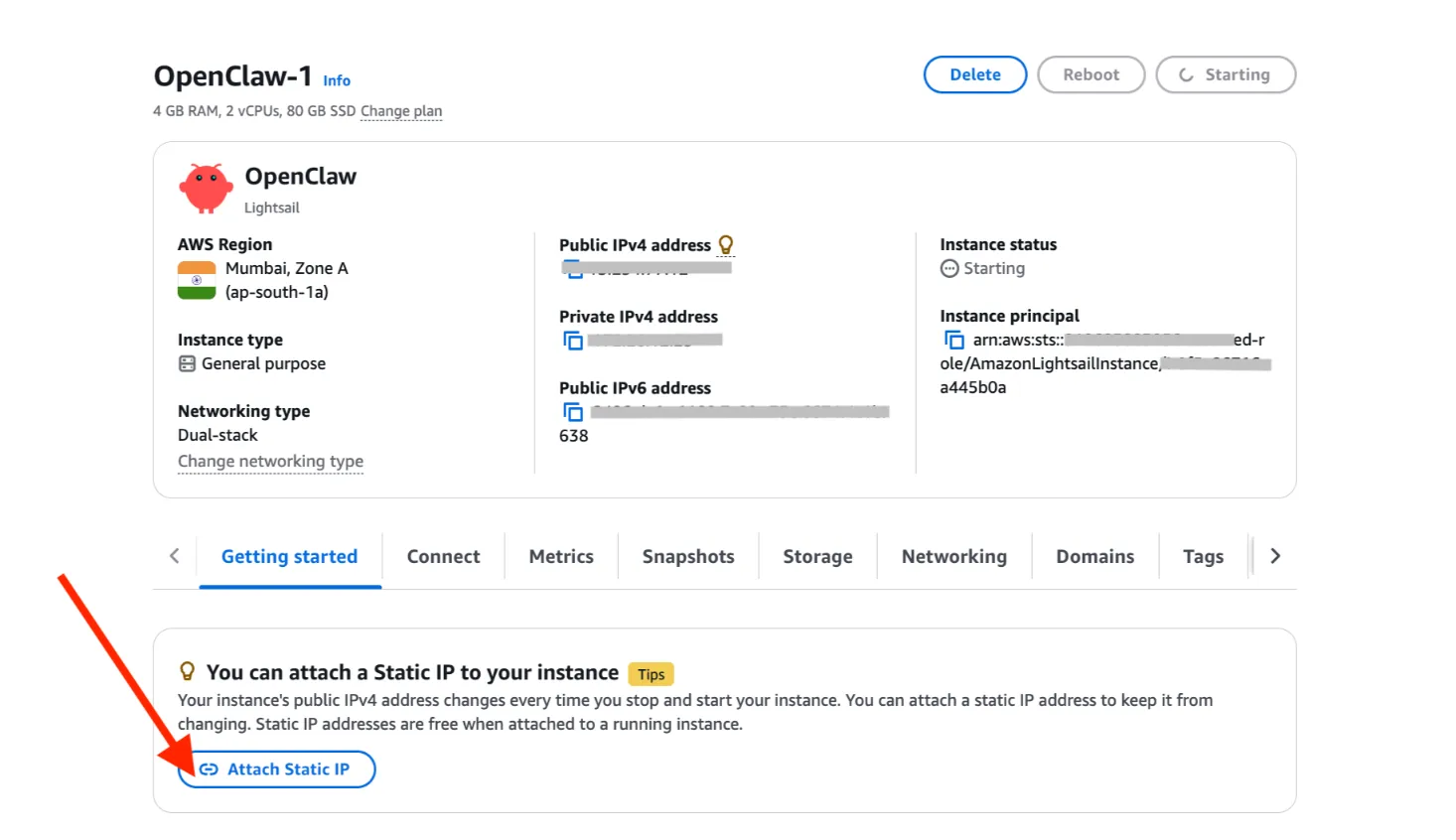 Amazon Lightsail - static IP