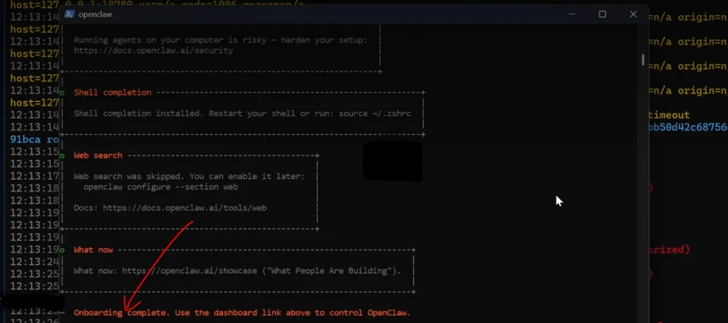Openclaw onboarding complete