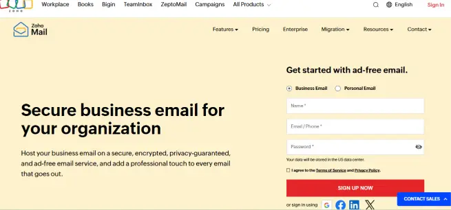 Image showing the interface of Zoho Mail