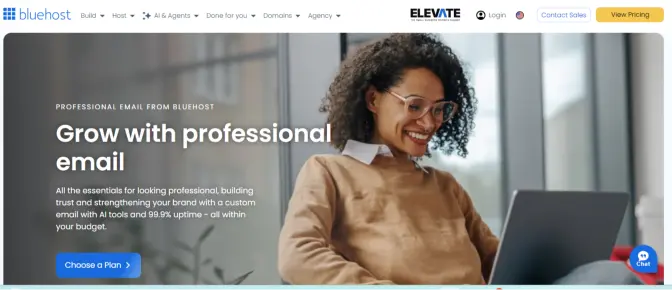 image showing home page of bluehost