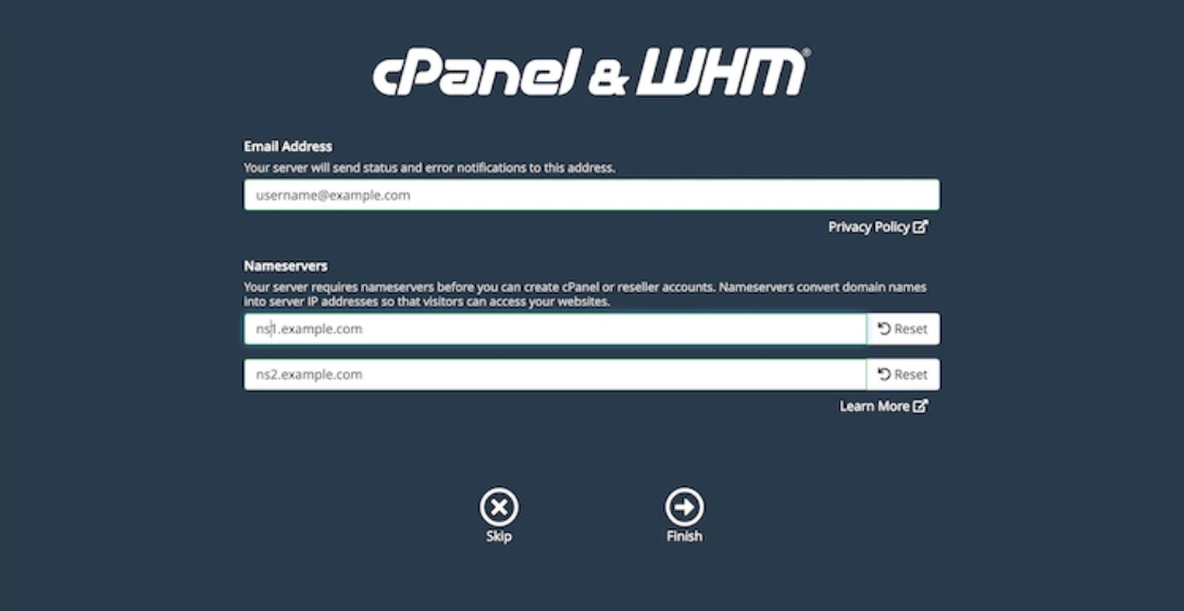 WHM setup wizard
